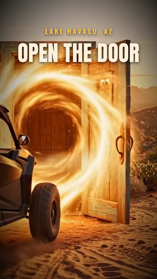 The Lucky Door teaser: a UTV bursts through a glowing desert door